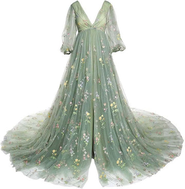 Niulatu Tulle Robe Maternity Dress for Photoshoot Ball Gown Slit Pregnancy Baby Shower HZ1007